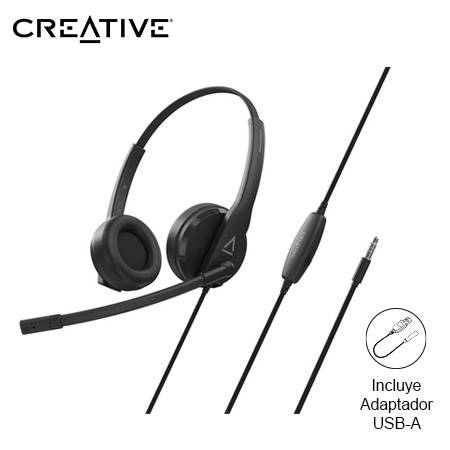 AUDIFONO C/MICROF. CREATIVE HS-230 3.5MM/ADAPTADOR USB-A 40MM NOISE-CANCELLING MUTE BLACK