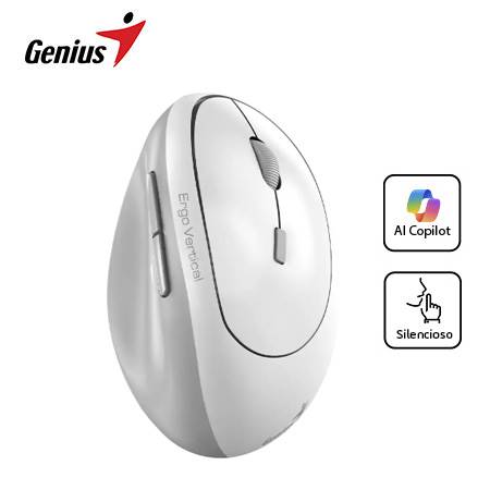 MOUSE GENIUS ERGO 8350S DUAL WIRELESS/BT VERTICAL AI COPILOT 6-BOT SILENT WHITE GREY